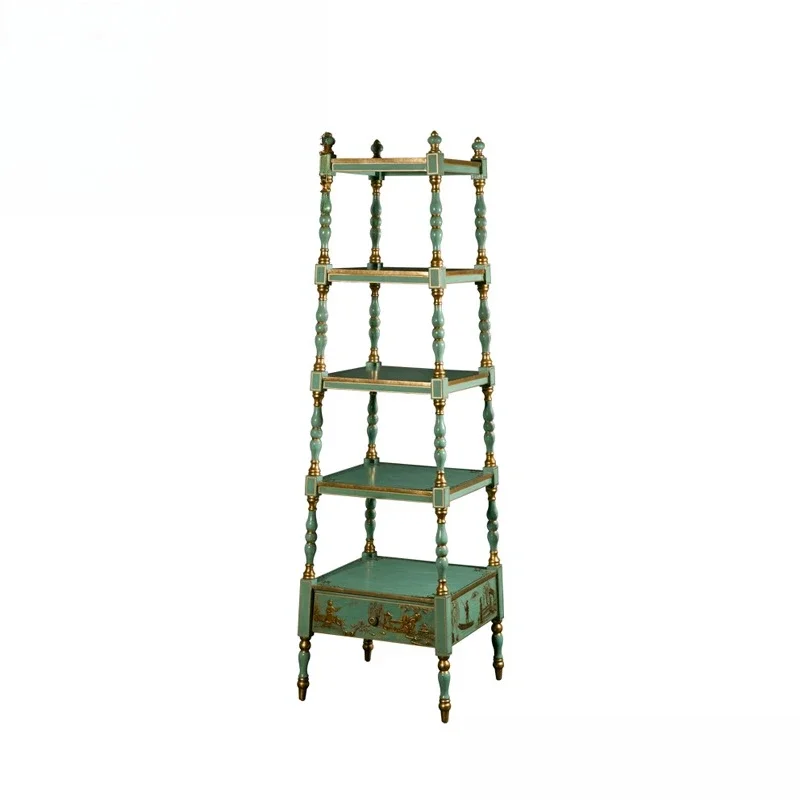 French solid wood hand-painted display shelf, multi-layer floor shelves, living room study multi-functional display shelf