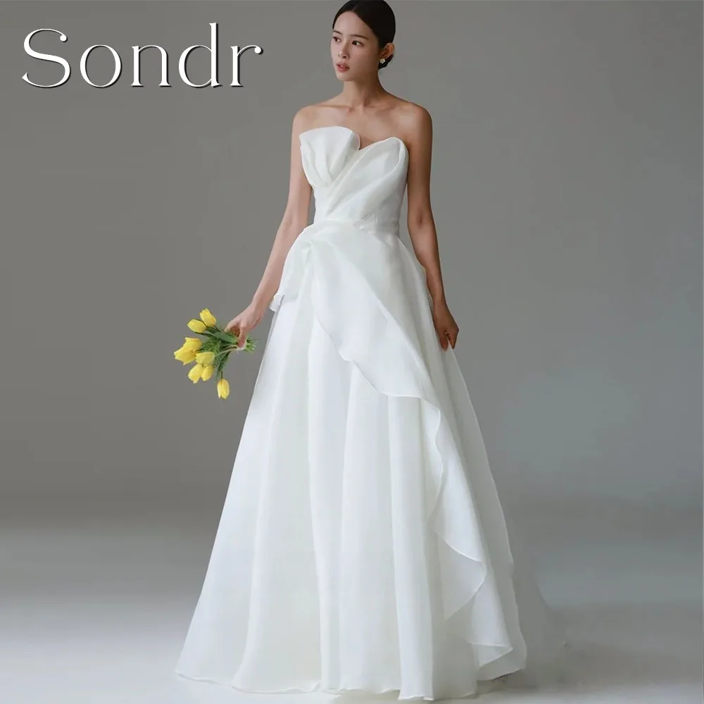 Sondr 2026 New Strapless Silk Organza A Line Wedding Dresses Korean Photo shoot Pleats Floor Length Bridal Gowns Corset Back