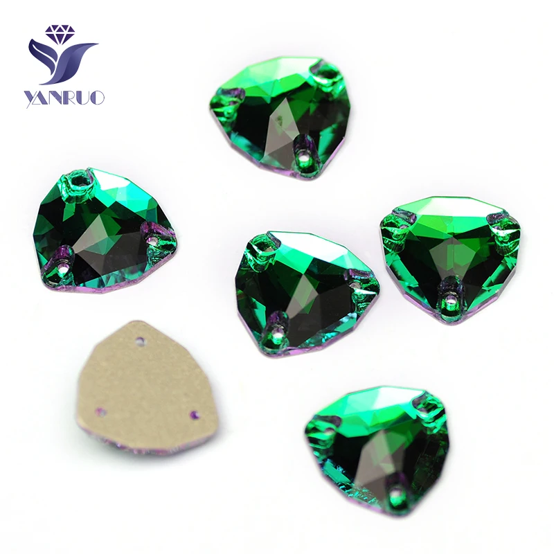 YANRUO 3272 All Sizes Emerald Trilliant Glitter Gems Flat Back Strass Glass Stones Crystal Sewn Rhinestones For Crafts