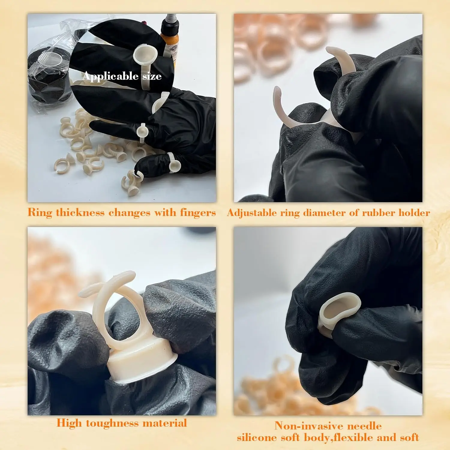 Reusable Soft Silicone Pigment Ring Cups Single Double Slot Adjustable Finger Ink Ring Holder Permanent Makeup Microblading