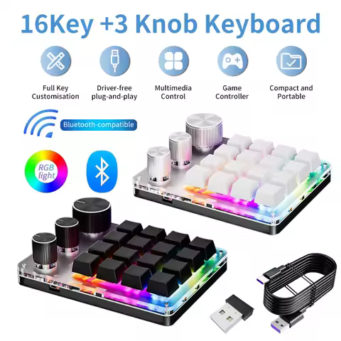16 Keys 3 Knobs Mechanical Gaming Keyboard USB Wired Bluetooth/ Wireless Programming Macro Mini Keyboard Custom Hot-swap Keypad
