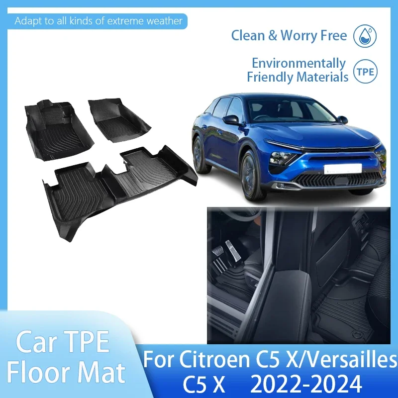 LHD Car Floor Mat For Citroen C5x Accessories Versailles C5 X 2022 2023 2024 Cargo Liner TPE Rug Foot Pads Waterproof Mats Tools