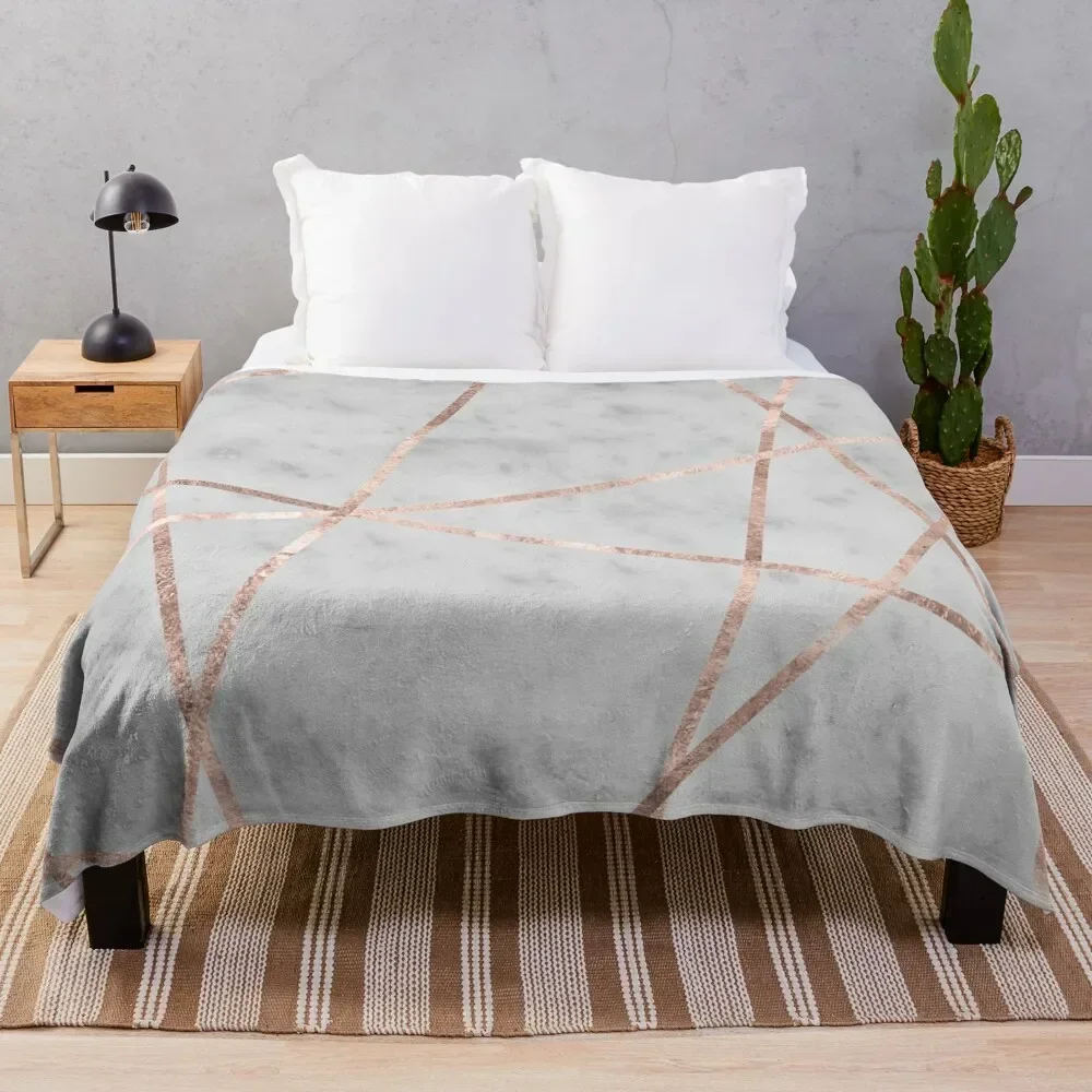 White Marble Rose Gold Geo Glam #2 #geo #decor #art Throw Blanket Quilt Flannel Sofa Quilt Blankets