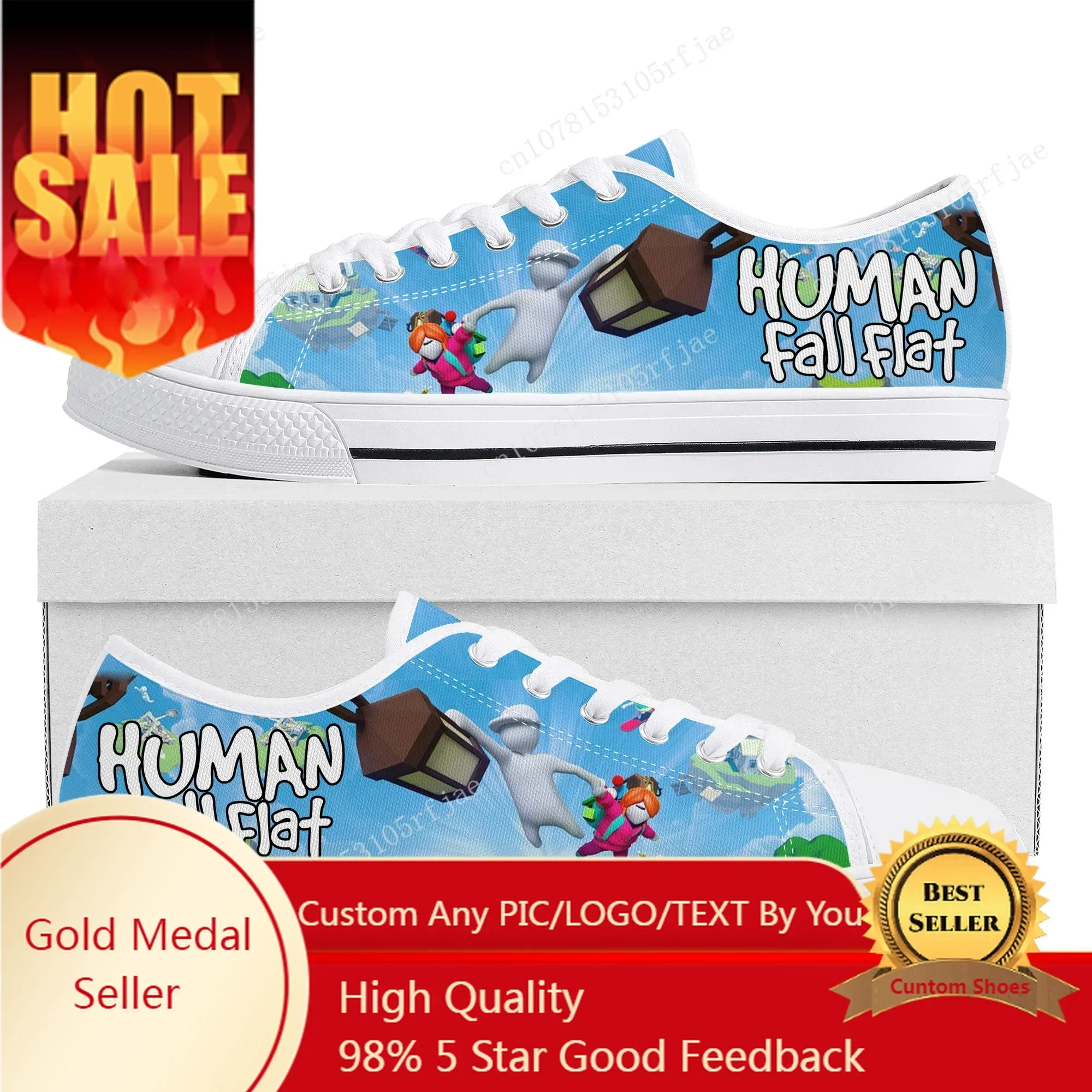 Cartoon Game Human Fall Flat Low Top Sneakers Womens Mens Teenager Canvas Sneaker Couple Fashion Custom Built Shoes