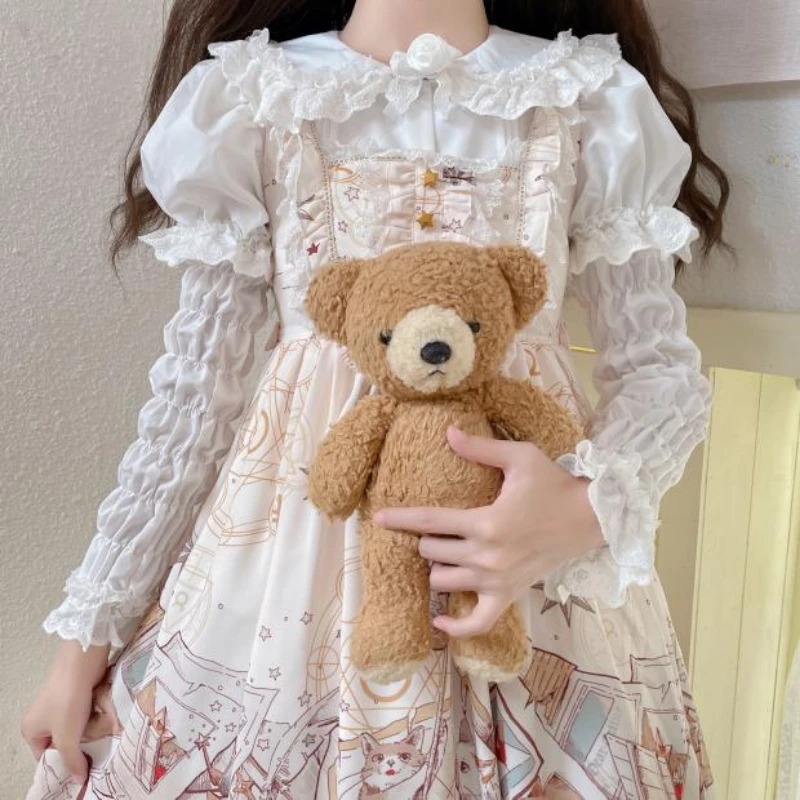 Victorian Kawaii Doll Collar Lolita Blouses Women Sweet Lace Ruffles Removable Sleeves Shirt Tops Girls Black White Gothic Mujer