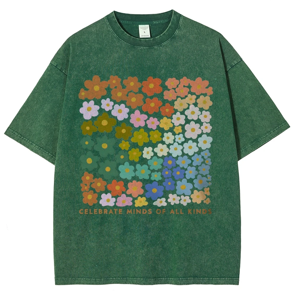 100% Color Flower Letter Print T-Shirt Loose Retro Old Shoulder Wash Couple Clothing Designer New Trend Summer Short Sleeves image 4