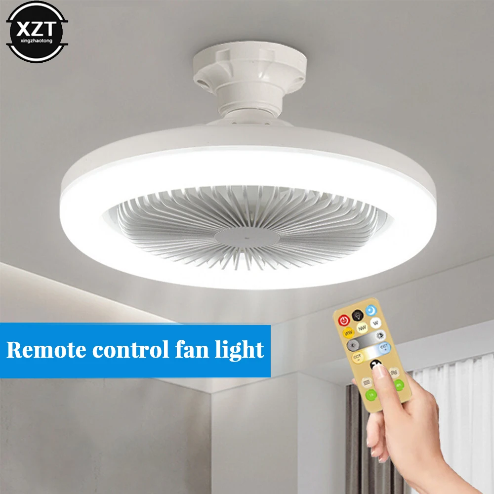 30W Ceiling Fan With Lighting Lamp E27 Converter Base LED Fan Lamp With Remote Control For Bedroom Living Home Silent Adjustable