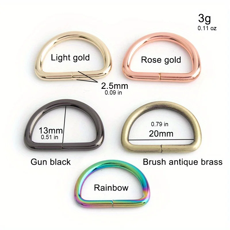 10PCS Bag metal D-ring buckle Bag strap adjustment buckle DIY hardware sewing accessories D-ring handbag webbing hook connector