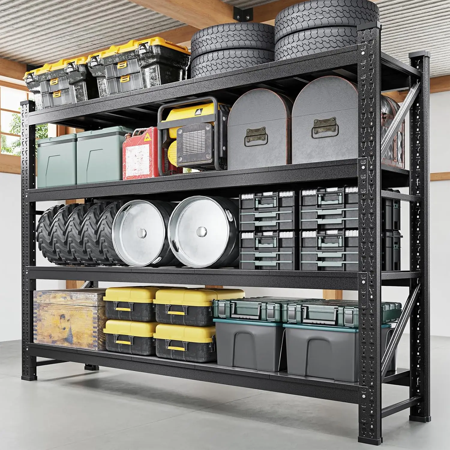 

Стеллажи для хранения грузов до 8000 фунтов, сверхпрочные, 75 дюймов в ширину, 4-ярусные регулируемые универсальные полки для гаража, большие металлические, на заказ