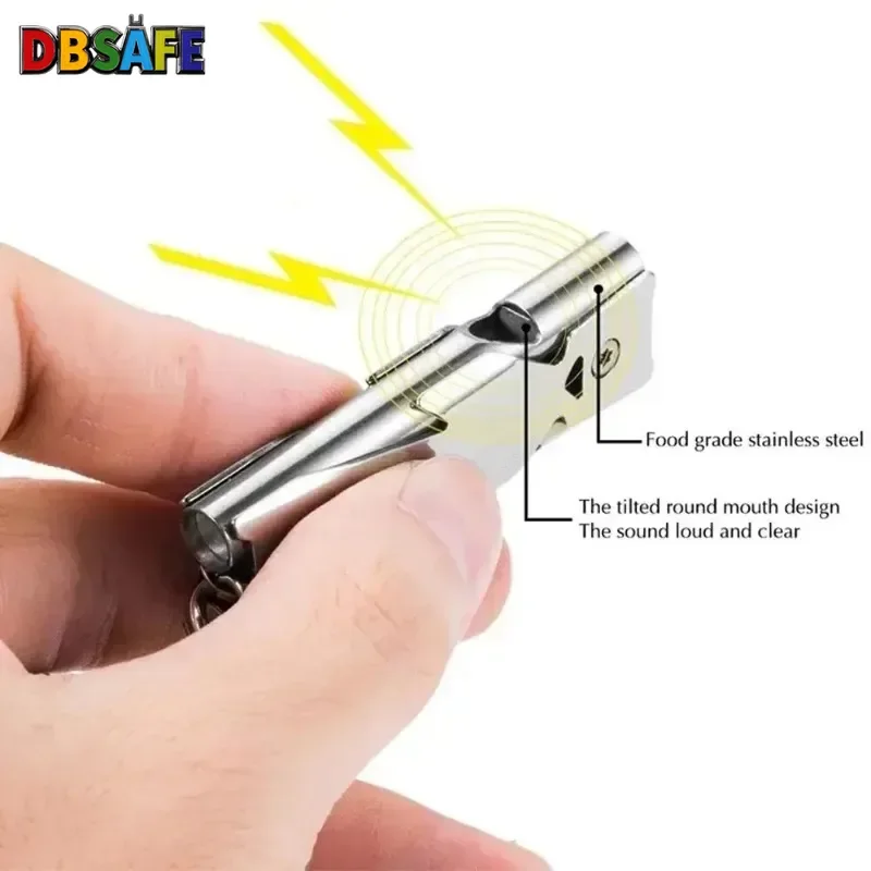 Double Tube Survival Whistle High Decibel Emergency Keychain Pendant Loud Outdoor Camping Tool Portable Multi Function Pack view 3