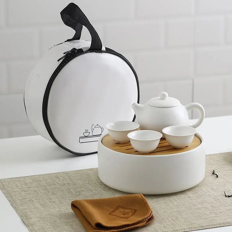 Outdoor Ceramic Travel Tea Set Portable Storage Bag with Tea Tray Household Small Kung Fu Tea Set Teapot Cup Chinese Luxury Gift