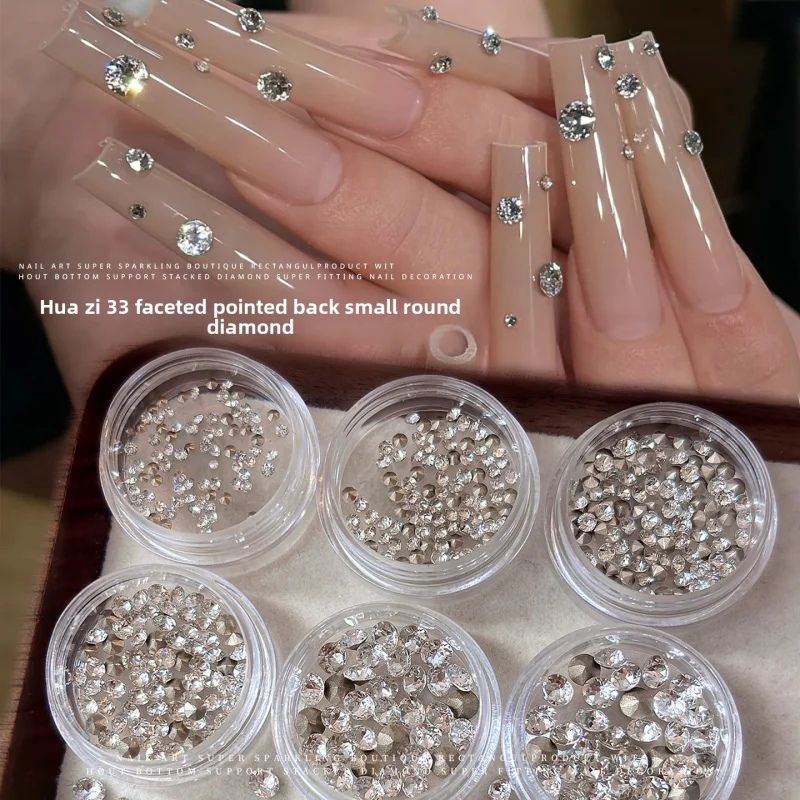 50/100PCS K9 Sparkling Mini Nail Rhinestones Clear Pointed Bottom Round Bead Crystal Shiny Nail Jewelry DIY Manicure Accessories
