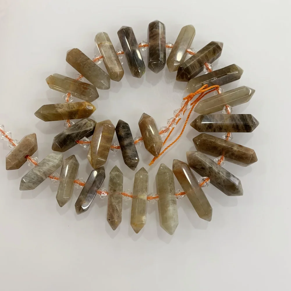 Natural Gemstones Lepidolite obsidian Double Pointed Crystal Drill Center Hole Chakra Beads For Jewelry Making DIY Bracelet Bead