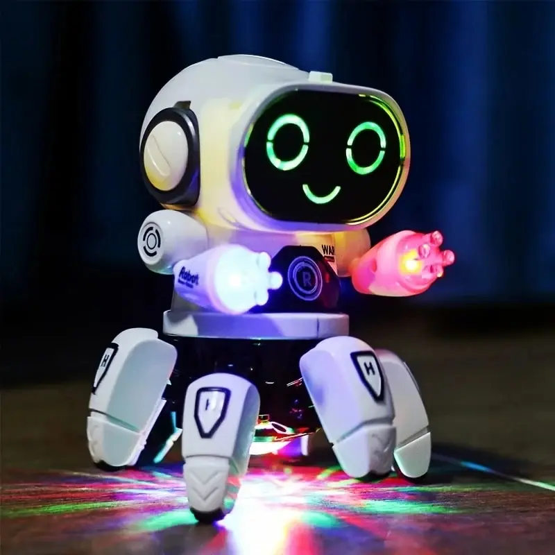 Robot phtalique musical à 6 griffes avec lumière LED, jouet coule pour enfants, dos mignon, batterie non incluse