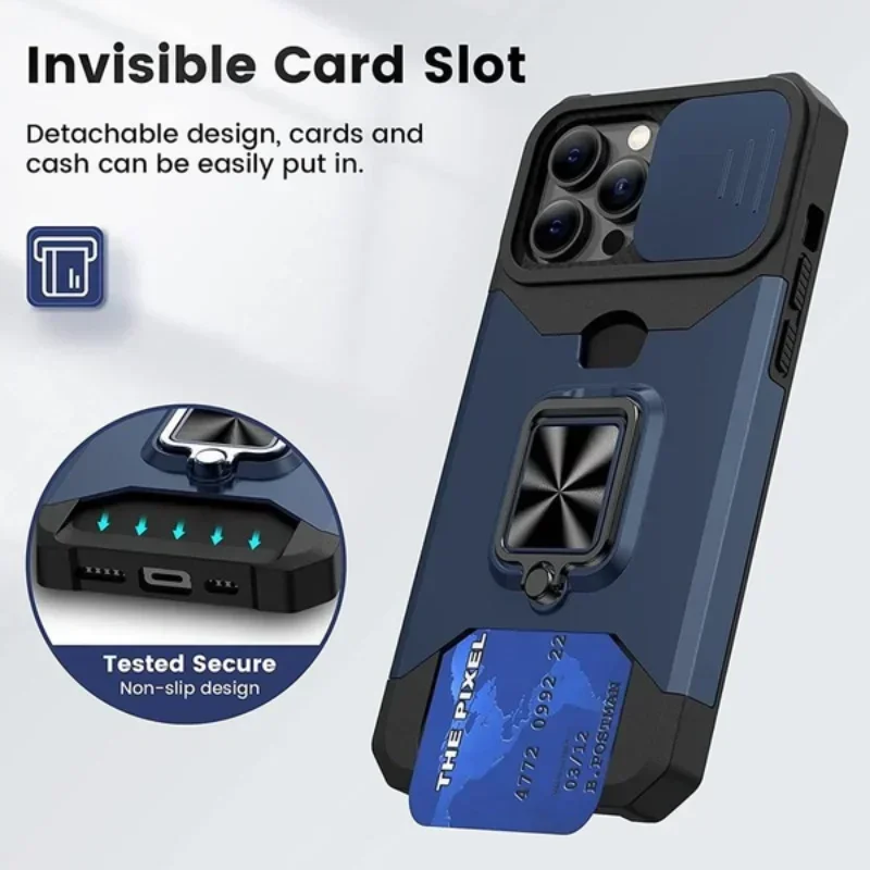 Case For iPhone 14 Pro Max Plus Card Window anti-fall mobile Phone Case iPhone 13 12 11 Pro Max 8 Plus ring protective Cover