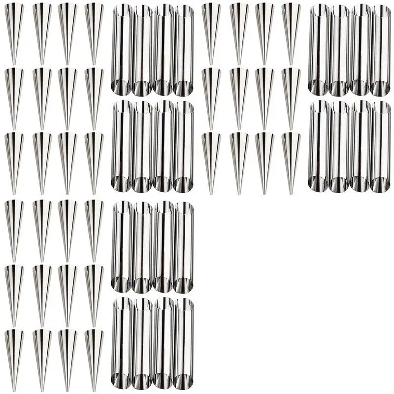 LICE-60 Pcs Cream Horn Molds Stainless Steel Cone Tubular Shaped Mold For Cannoli Tubes Croissant (Cream Cone)