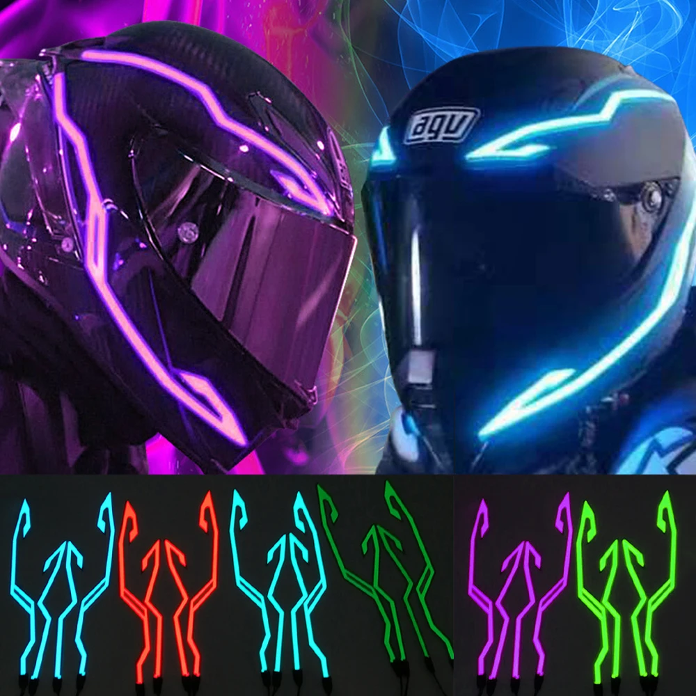 NEW Waterproof LED Cold Light 4-in-1 Motorcycle Bike Helmet Strip EL Sticker Warning Lights Motorcycle Night Riding Accessories
