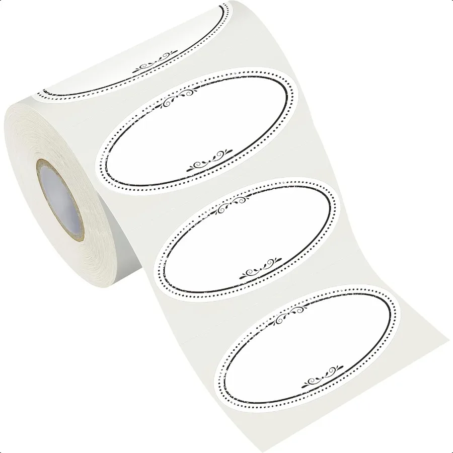 

500 съемных овальных консервных этикеток для морозильной камеры, кладовой, черной горошек, водостойкий, маслостойкий, с перфорационной линией для пищевых контейнеров