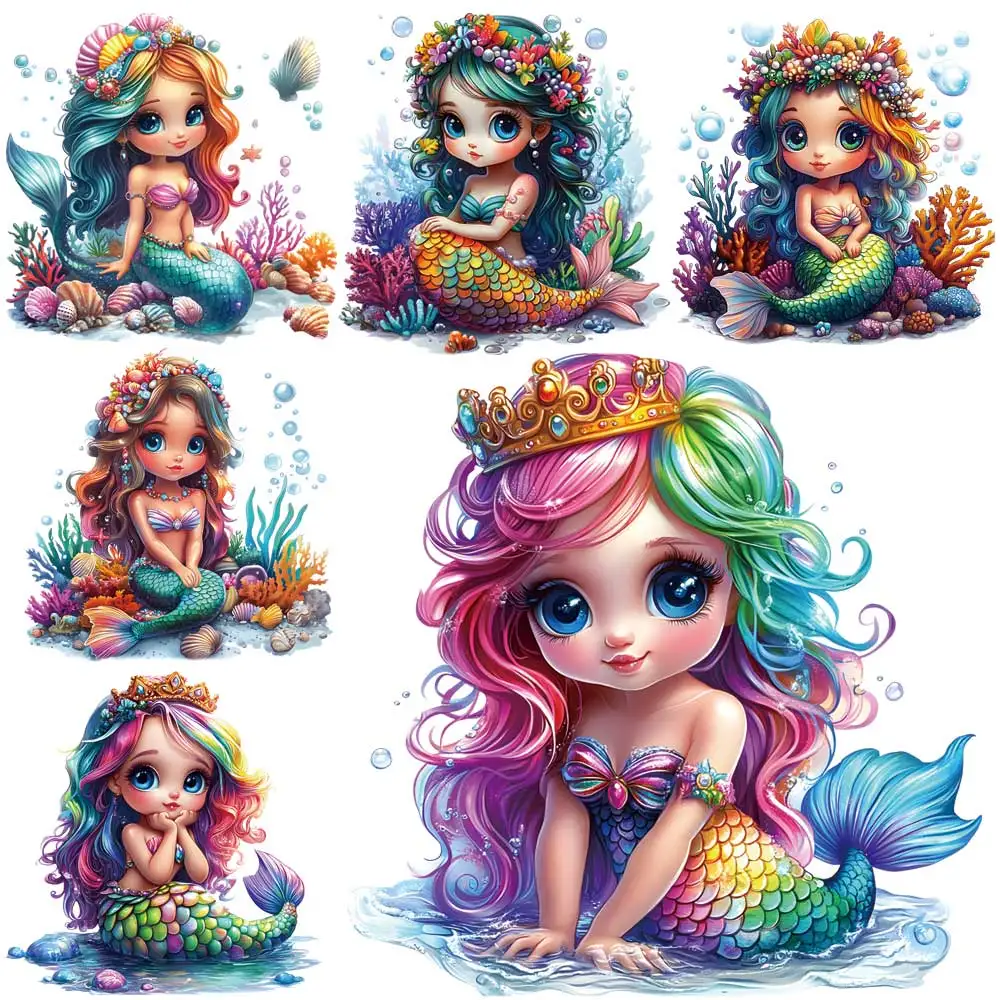 Beautiful Mermaid Iron-On Transfer For Clothing DIY A-Level Washable T-shirts Thermal Stickers Cute Sea Mermaid Patches Applique