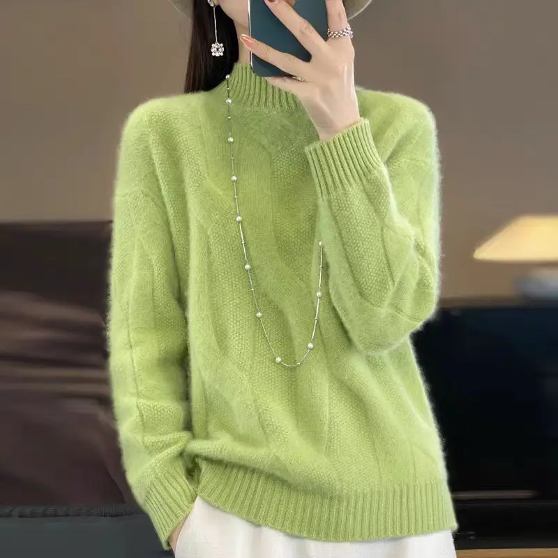 Women\'s pullovers fall/winter high-quality soft 100% merino wool sweater with half high neck and thick cashmere sweater top