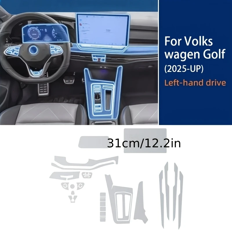 

2025 Volkswagen Golf Interior Protective Film: Includes center console screen, instrument panel, gearshift, and left-hand drive