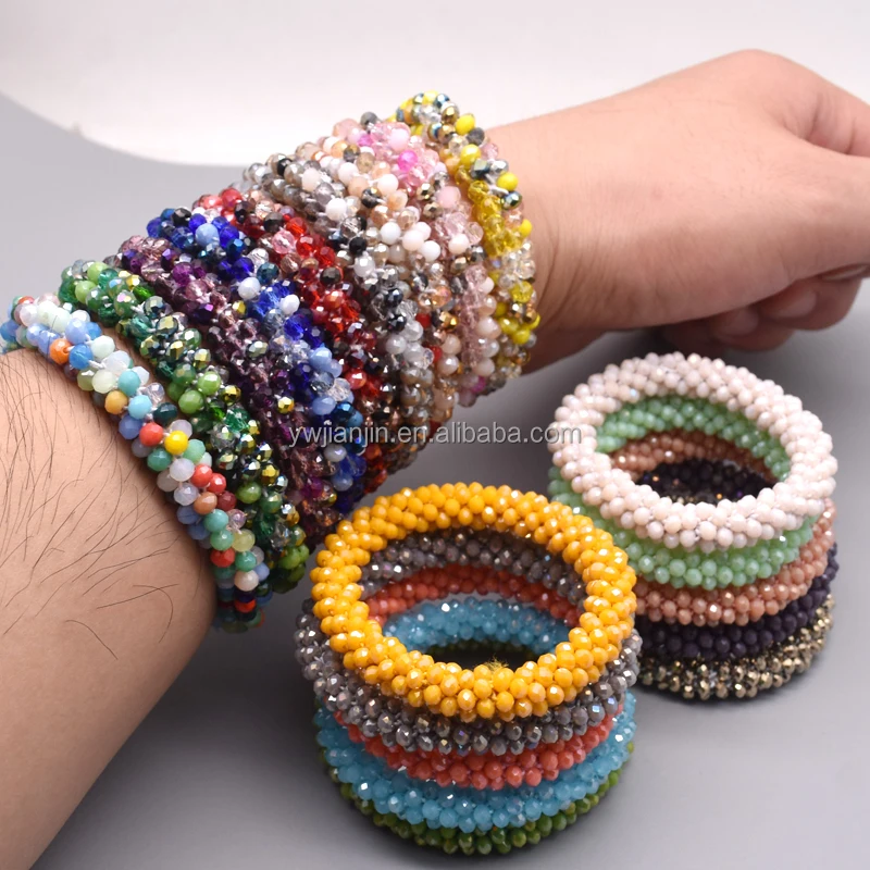 Glass Beads Bracelet And Hair Tie Elastic Hair Rope Simple Scrunchies Ponytail Headdress For Women Bracelet Hair Accessories