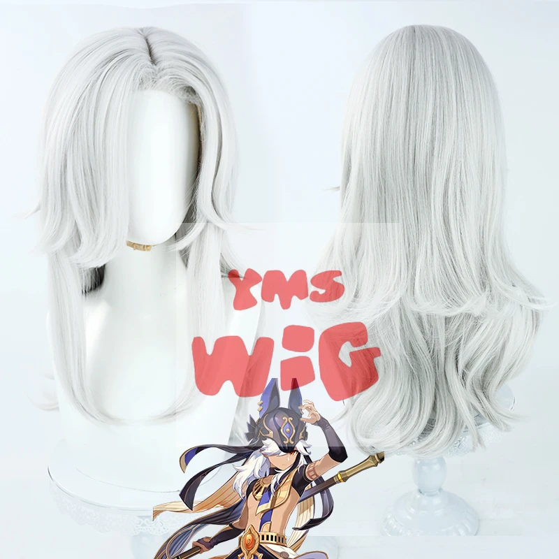 

Game Genshin Impact Cyno Cosplay Wig Long Silver White Heat Resistant Synthetic Hair Halloween Role Play Wigs