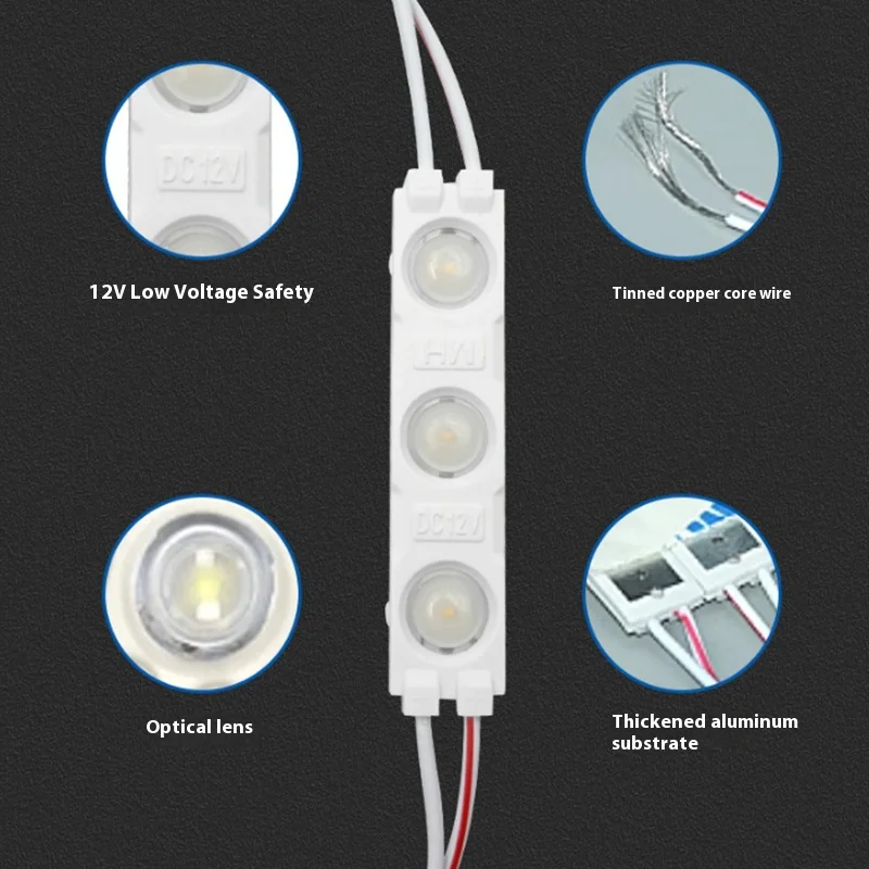 200pcs 1.5W 3LED Module DC12V 2835 Injection Light Advertisement Design Sign Backlight Shop Banner Waterproof IP65 White