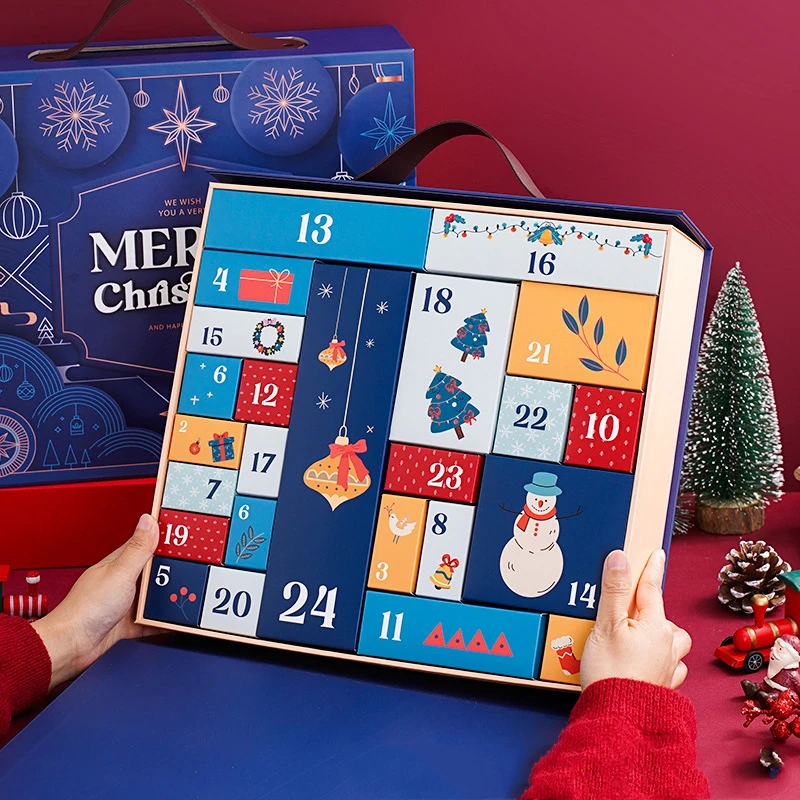 Customized queryCustom Christmas Chocolate 24 Grids Calendar Advent Boxes Paper Cosmetic Advent Calendar Cardboard Packaging Xma
