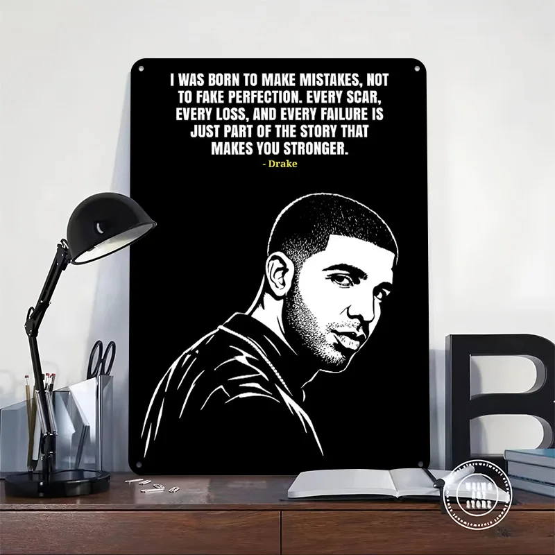 Drake Quote With Portrait Poster Retro 3D Printed Metal Signs Customized Wall Hanging Gift for Modern Home Decoration Room Decor