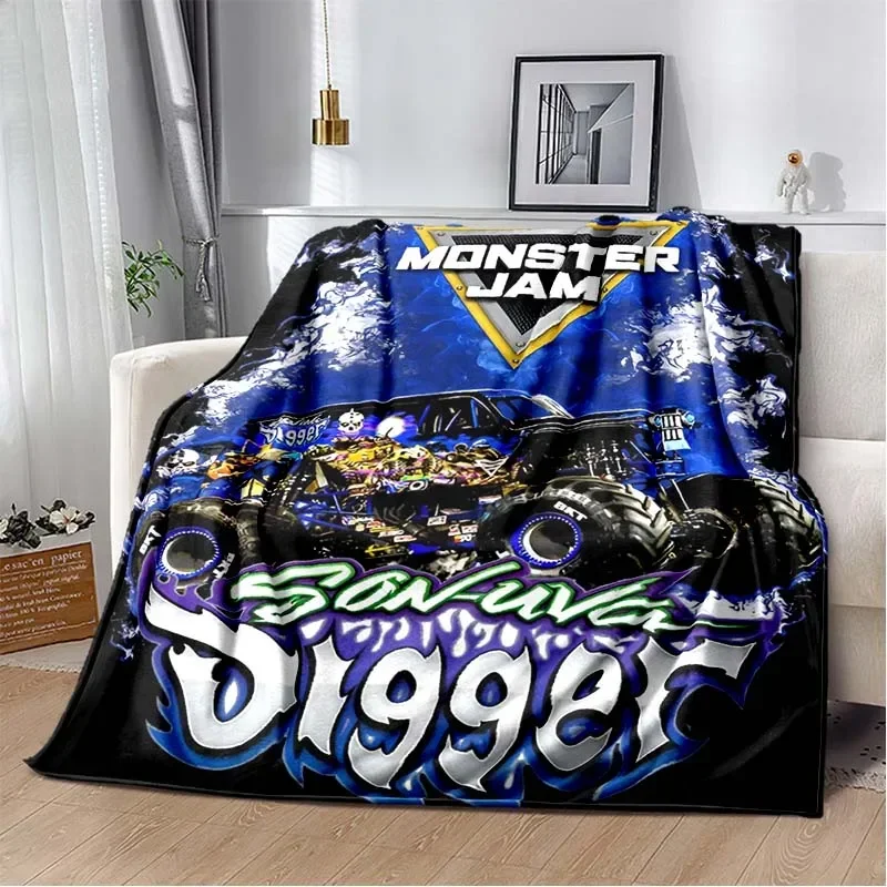 G-grave D-digger Flannel Blanket M-monster racing Jam Print Throw Blanket for Fans Gift Office Nap Home Sofa Bedroom Decoration