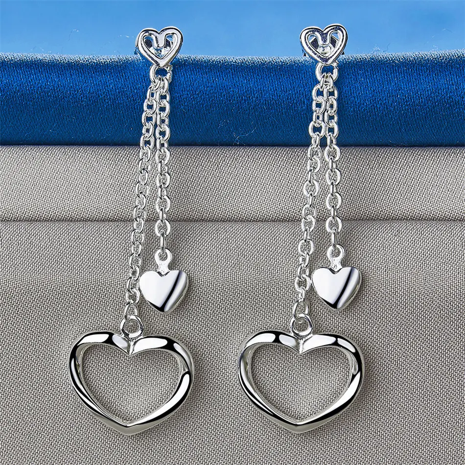 Women's 925 Sterling Silver Heart-Shaped Pendant Earrings