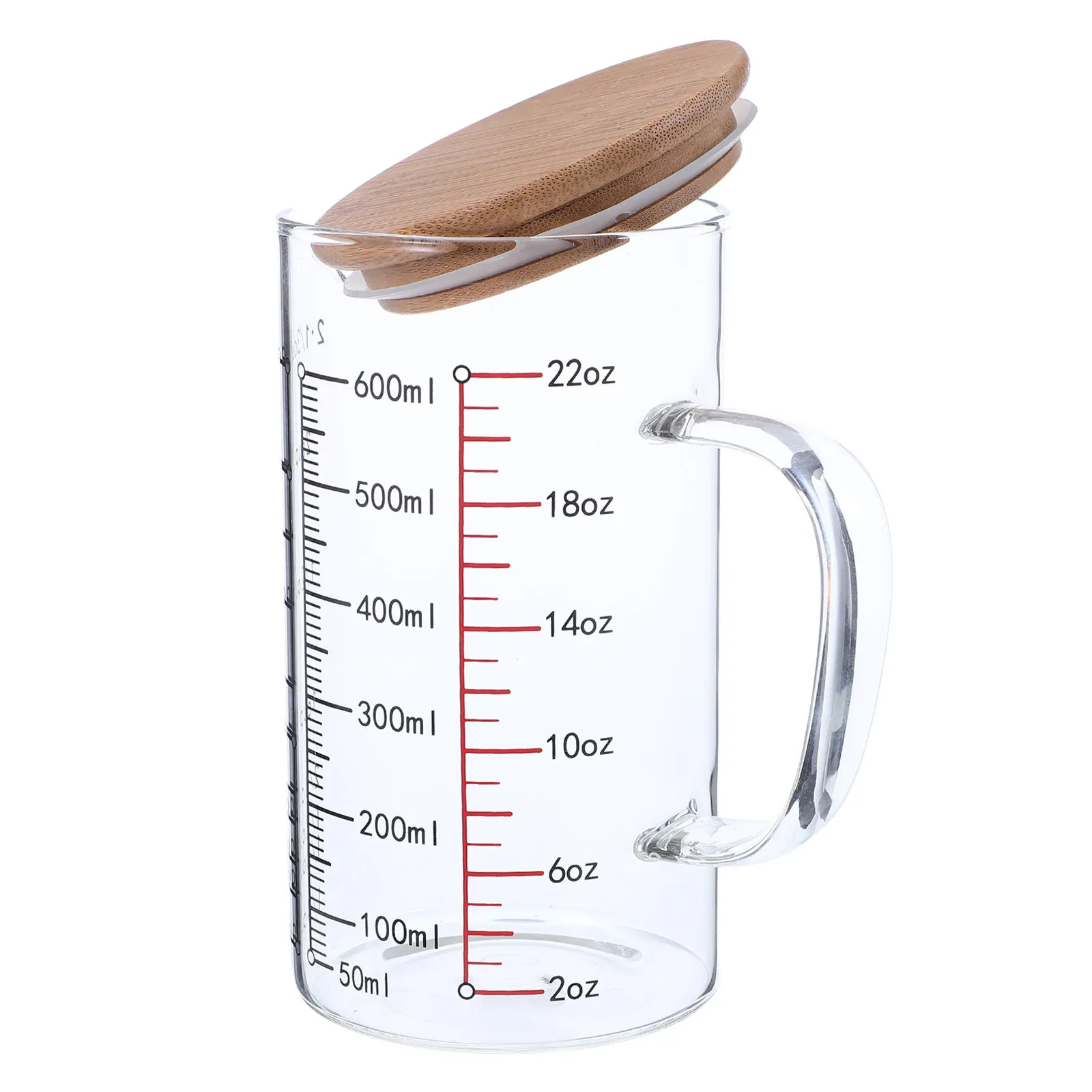 

600Ml Heat Resistant Glass Measuring Cup Transparent Graduated Scale with Lid and Handle for Precise Cooking Baking Microwave