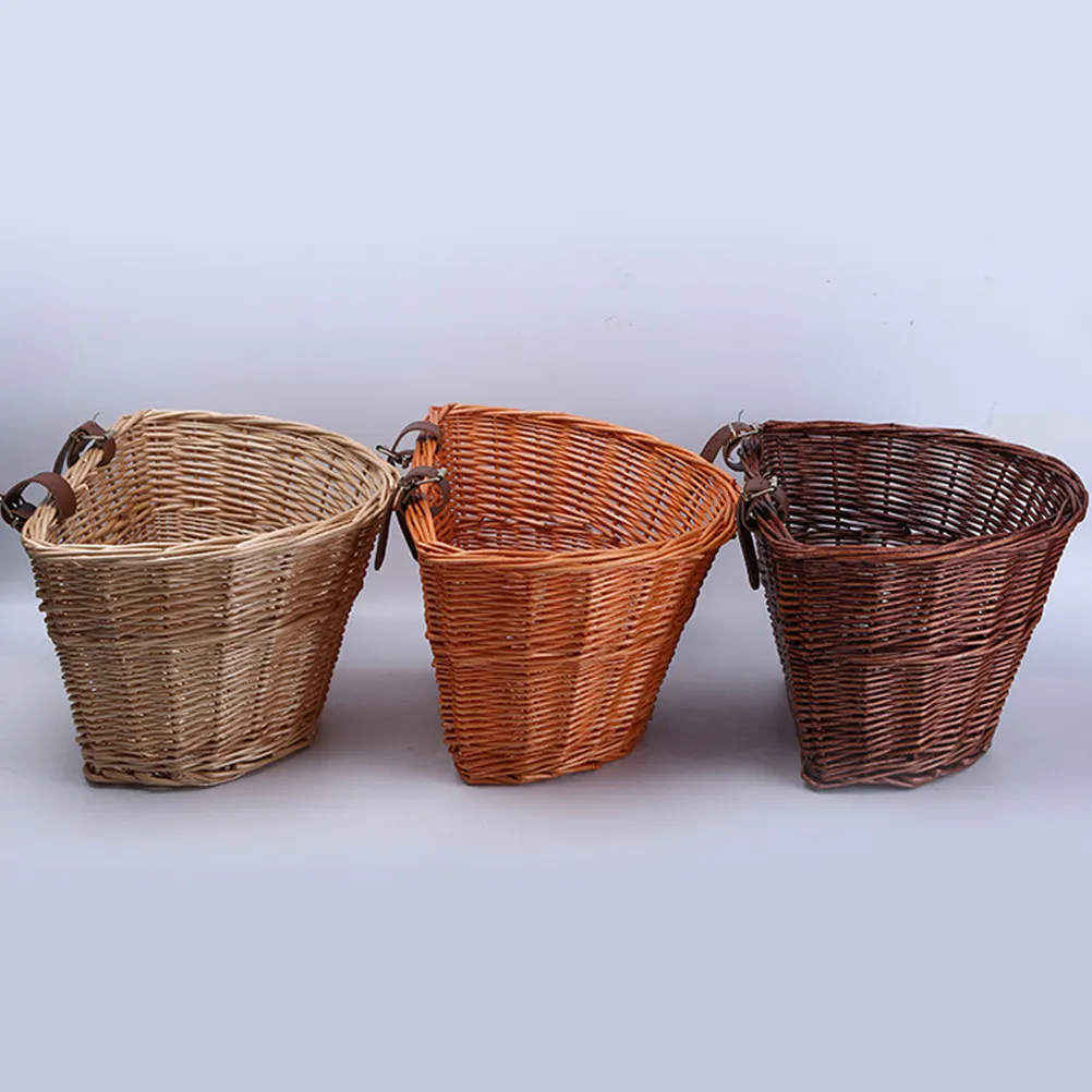 

D Shape Rattan Bicycle Basket Handmade Wicker Front Handlebar Detachable Bike Storage Container Natural Willow Heavy Duty