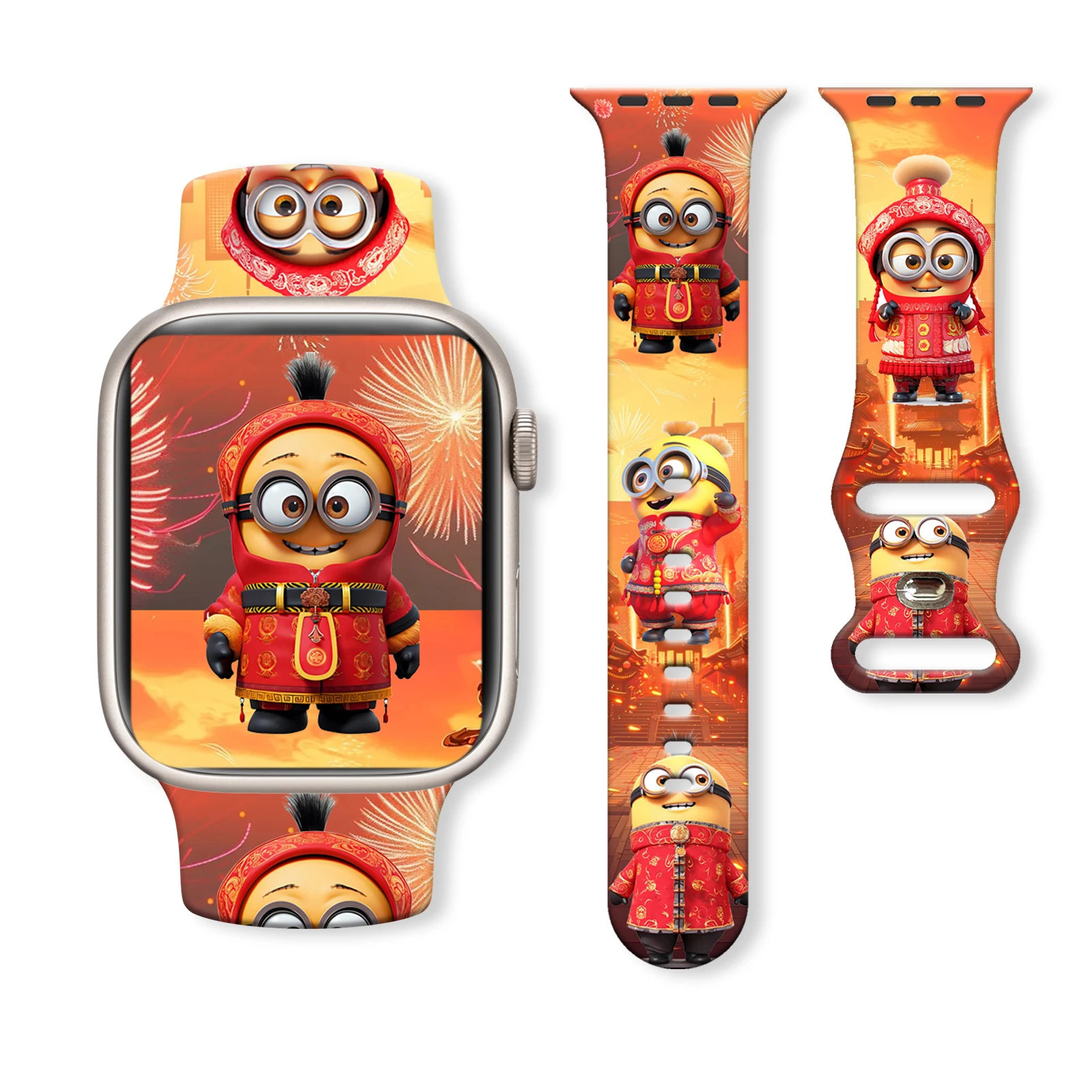 Ремешок MINISO Minions Series 2 с принтом для Apple Watch 11, 10, 9, 8, 7, силиконовый ремешок, сменный браслет для iWatch 46 мм, 44 мм, 42 мм