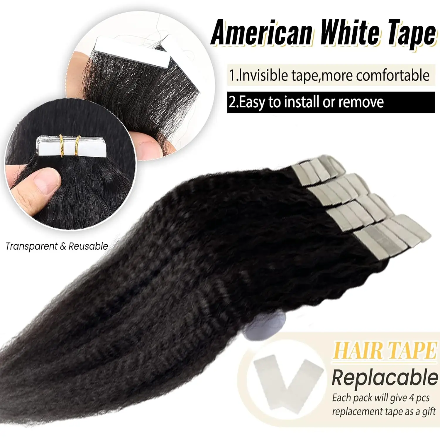 Kinky Straight Tape In Extensions 50g/20pcs Tape ins Brazilian Remy Human Hair 26 Inch Tape in Hair Extensions 100% Human Hair