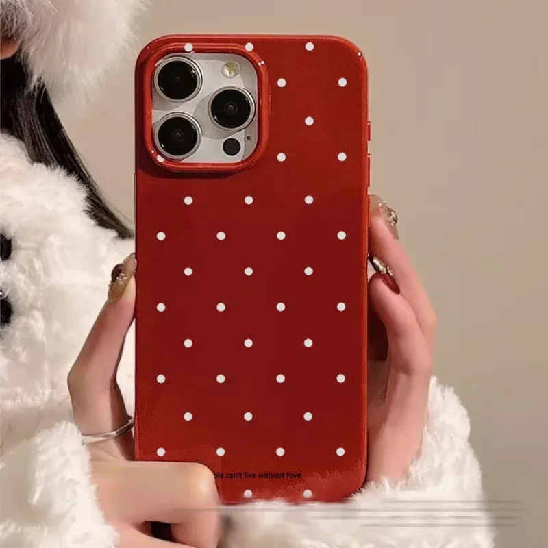 

Retro Polka Dot Glossy Soft Phone Case for iPhone 17/16/15/14 Pro/Pro Max, Slim Shockproof Protective Cover, Classic Fashion