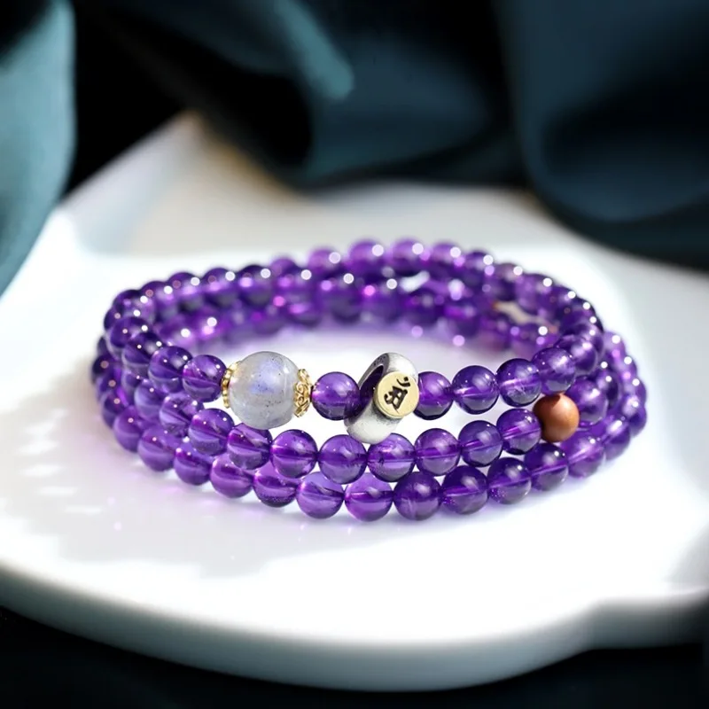

Natural Brazilian Amethyst , Birth Buddha Bead , Women'S Jewelry Bracelet