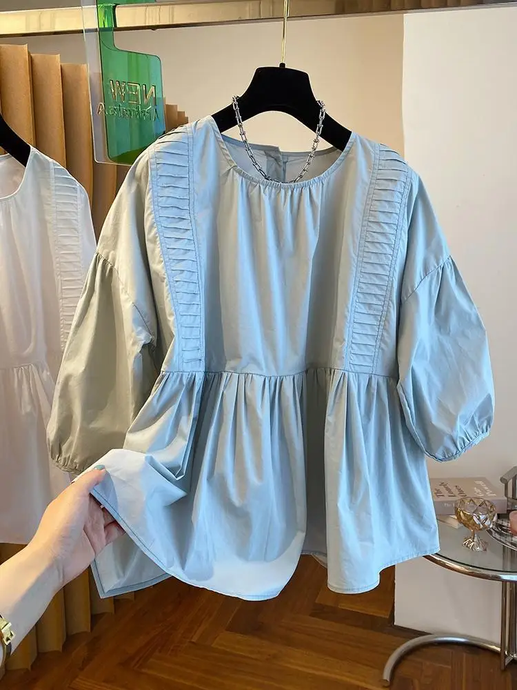 OCEANLOVE Lanter Sleeve Women Shirts&blouses Solid Korean Fashion Loose Retro Blusas Feminina Spring Summer Elegant Camisas