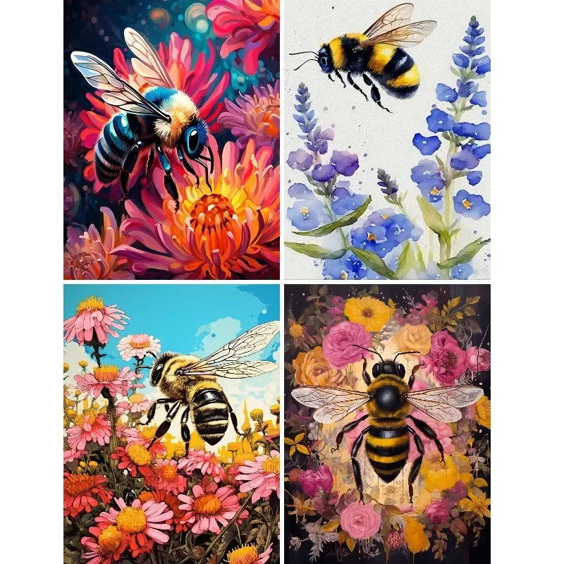 5D DIY Colorful Bee Collecting Honey Diamond Painting Kit Diamond Embroidery Watercolor Painting Handmade DIY Mosaic Art Decor