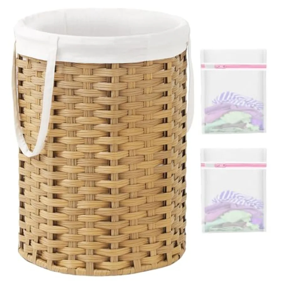 

Laundry Hamper Laundry Basket Round 72 L Handwoven Rattan Hamper Large Wicker Hamper Basket with Removable Liner Bag Handles 2