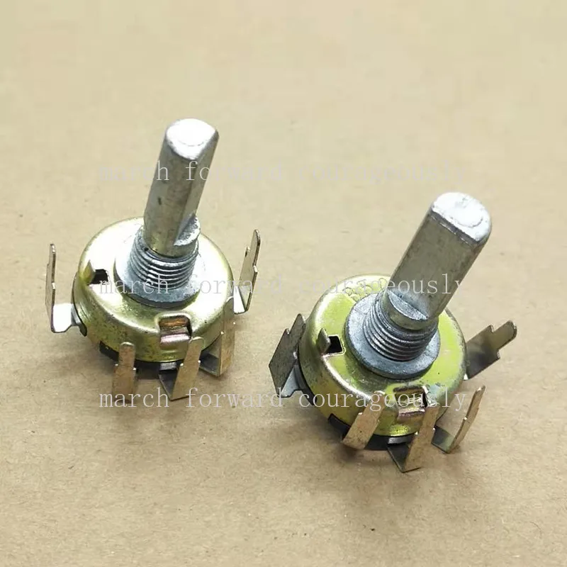 

10 шт. потенциометров RV17 с обратным выводом B50K, с внутренним изгибом, одноконтактные, 5-контактные, с ручкой 20 мм, с переключателем для регулировки и контроля скорости.