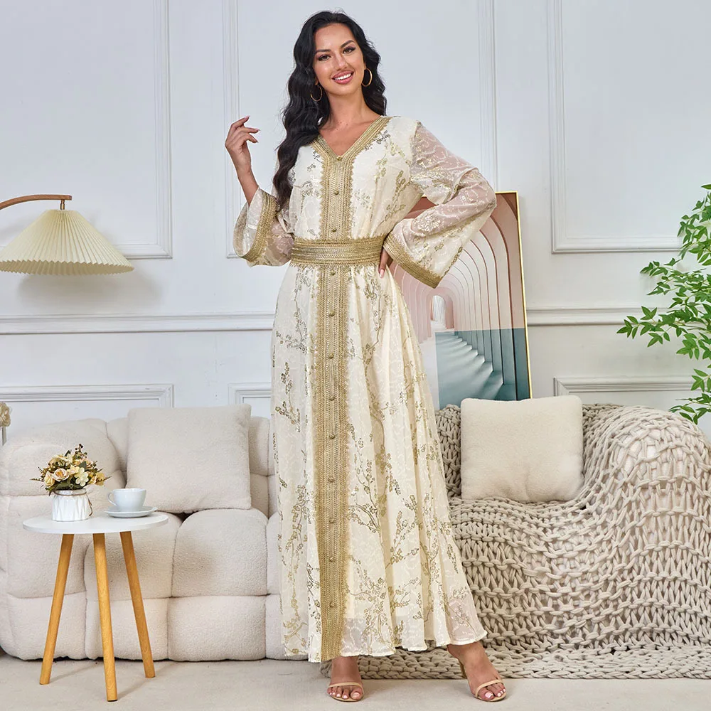 فستان صيفي أنيق مطبوع للنساء عباية دبي فستان أنيق للحفلات المسائية فستان إسلامي تركي مسلم للنساء رداء السهرة