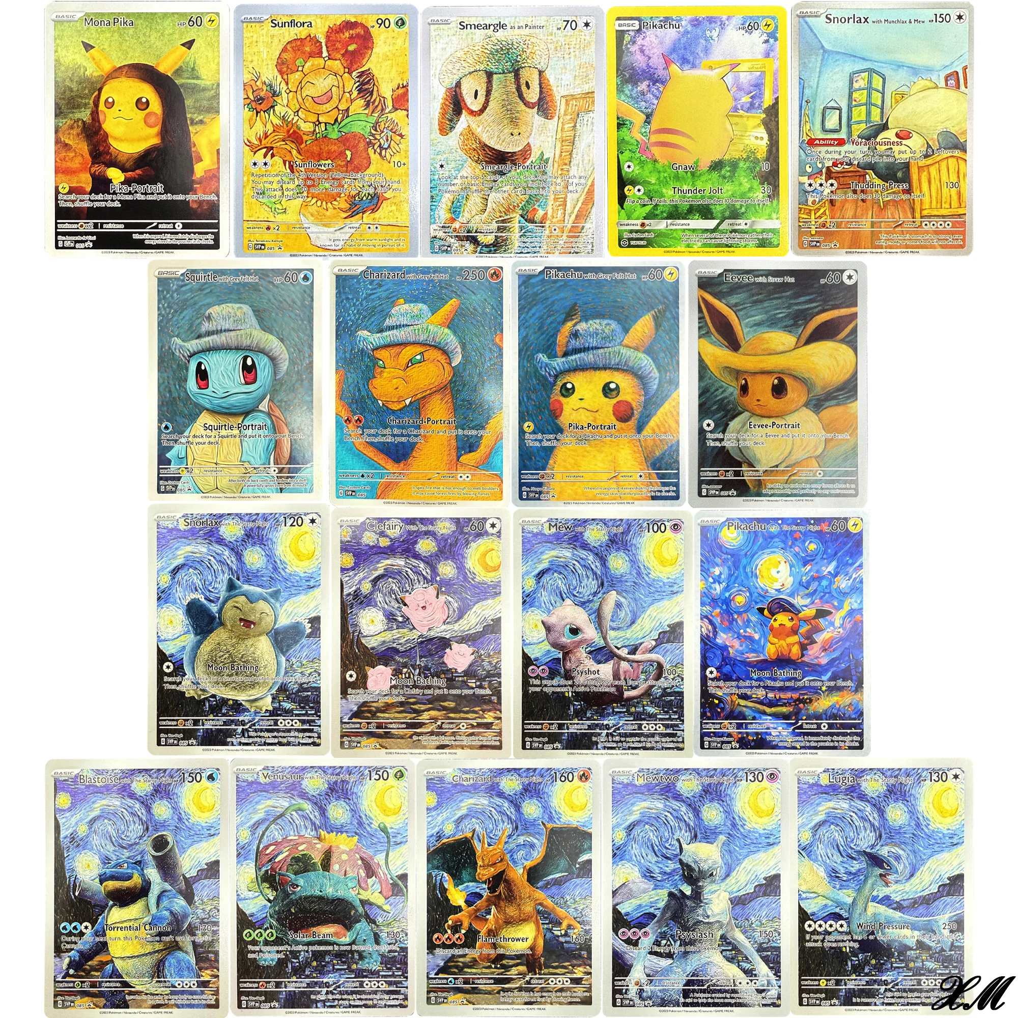 

18Pcs/set DIY PTCG Van Gogh Museum Series Collection Cards Self Made Oil Painting Pikachu Eevee Mew Charizard Collection Cards