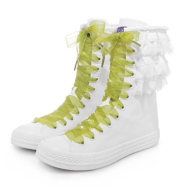 

Fashion Canvas Ankle Boots for Women Lace Up Women Casual Sneakers Streetwear Woman's Shoes Medium Tube Board Shoes Botas Mujer