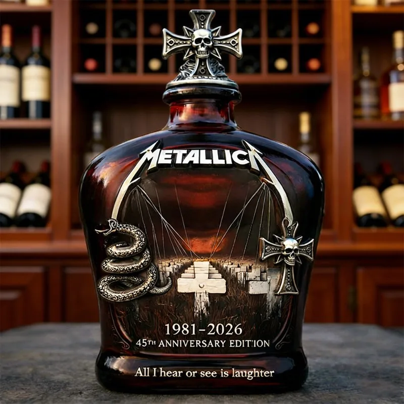 1PC Metallica 45th Anniversary Limited Edition Whiskey Decanter - Rock Band Collectible Glass Bottle with Skull Cross Decor Gift