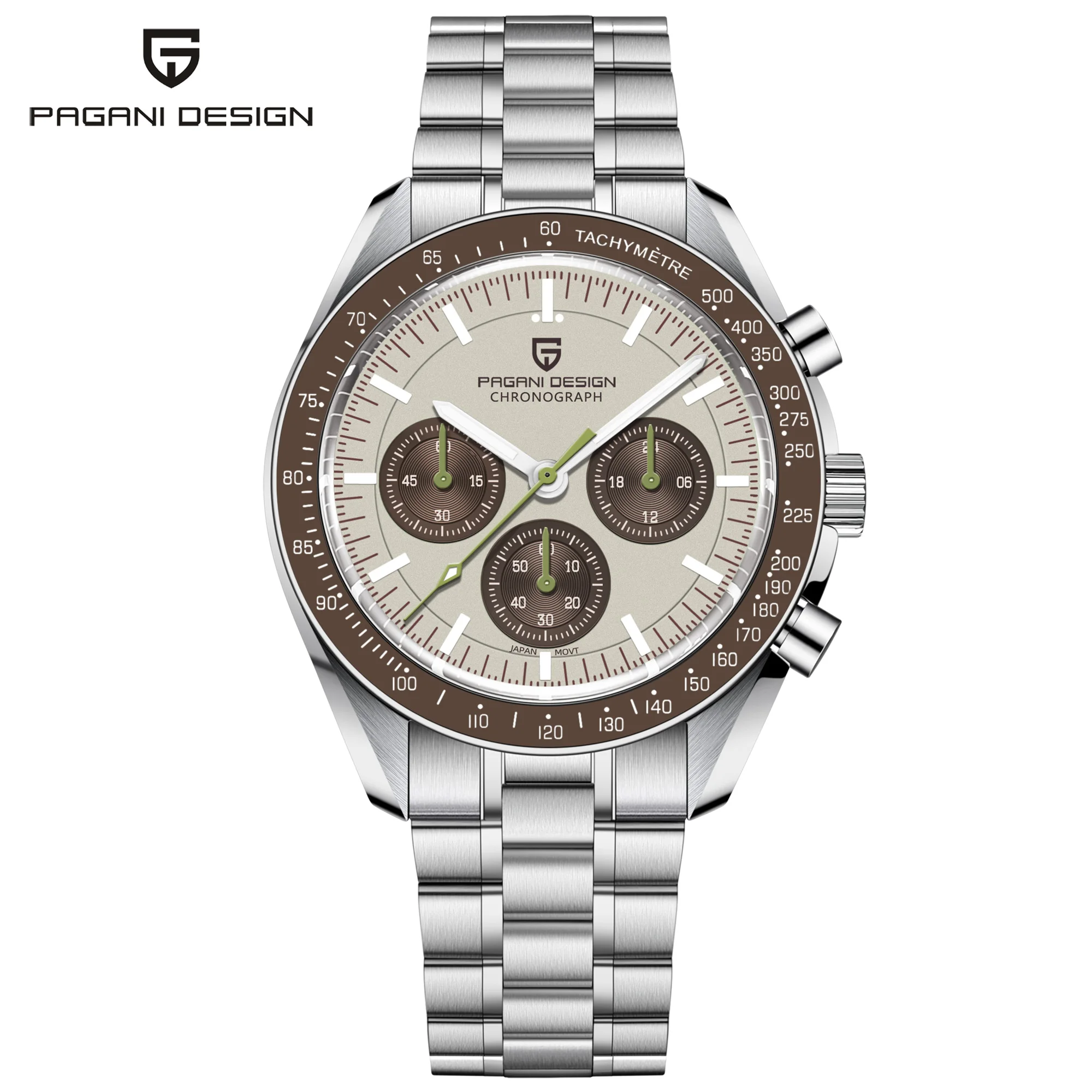 PAGANI DESIGN 2026 New Light Tan Retro Quartz Watch For Men Sports Chronograph AR Sapphire Crystal Luminous Wrist Watch Men VK63
