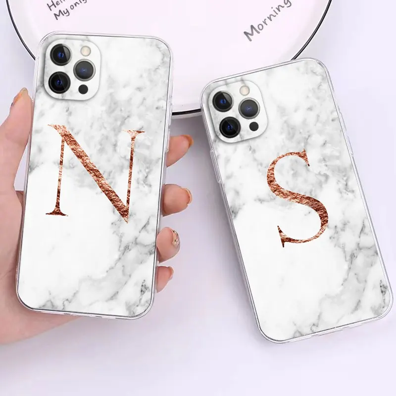 nitial Letter N S Fashion Phone Case For iPhone15 14 13 11 12 Pro Max Mini X XR XS 7 8 Plus SE Luxury Marble Texture Soft Cover