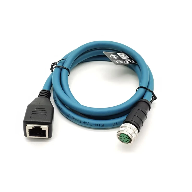 Industrial M12 to RJ45 Cable, Cat6 Gigabit, 1M Shielded A-Code Female for Harsh Environments