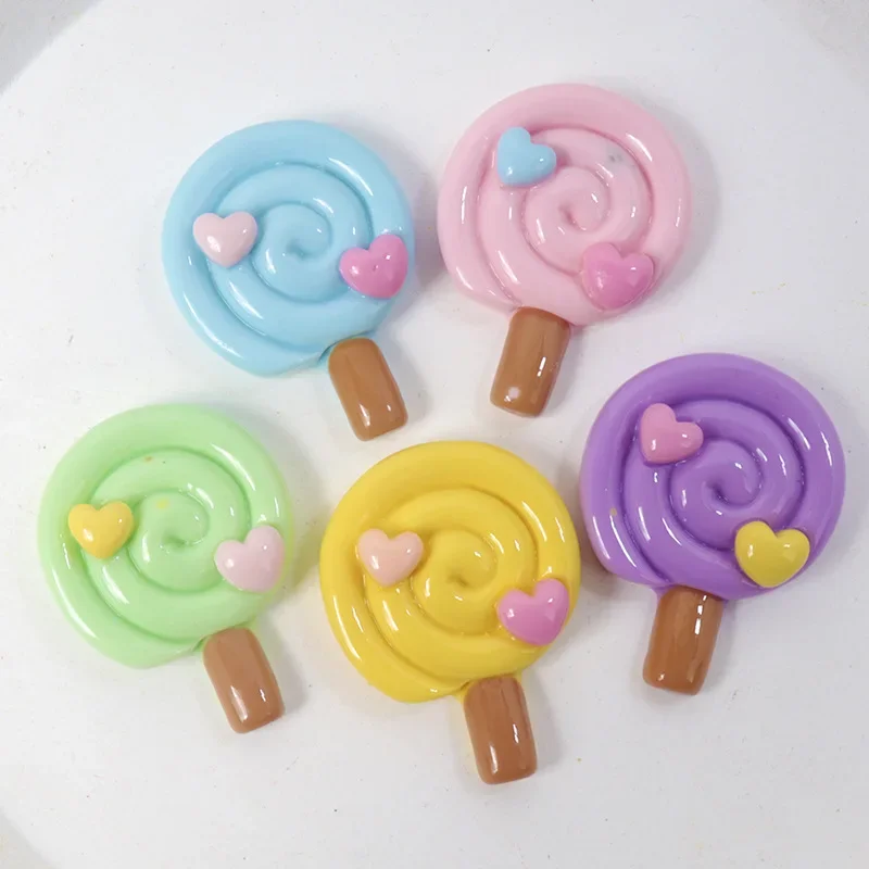 

10/100pcs Resin Love Lollipop Flatback Cabochon Stone Figurines DIY Bow Christmas Accessories Scrapbooks Crafts Painted Colorful